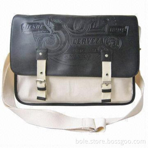 Briefcase, Made of Genuine Leather and Canvas, Can be Customized by Clients' Logo and Shape